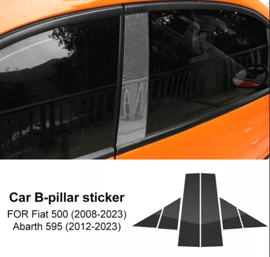 For FIAT 500 ABARTH 595 Window B Pillars Carbon Fibre Pattern Gloss Stickers