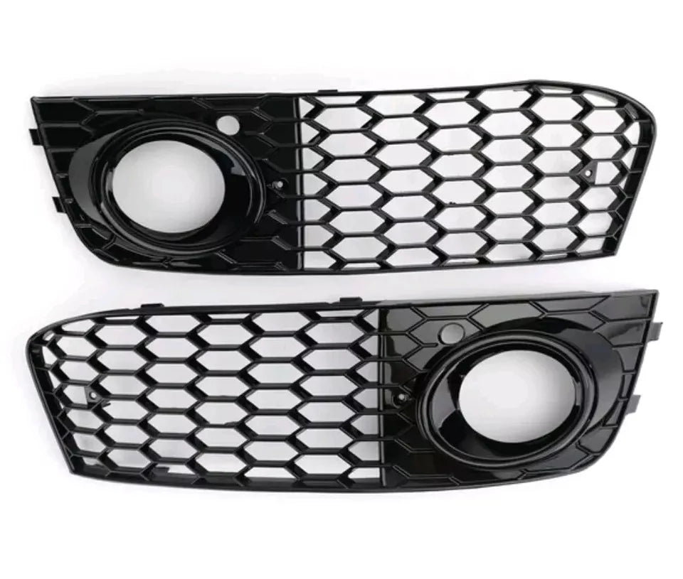 For AUDI A4 B8 2009-12 HONEYCOMB MESH GRILL FOG LIGHT COVERS GLOSS BLACK