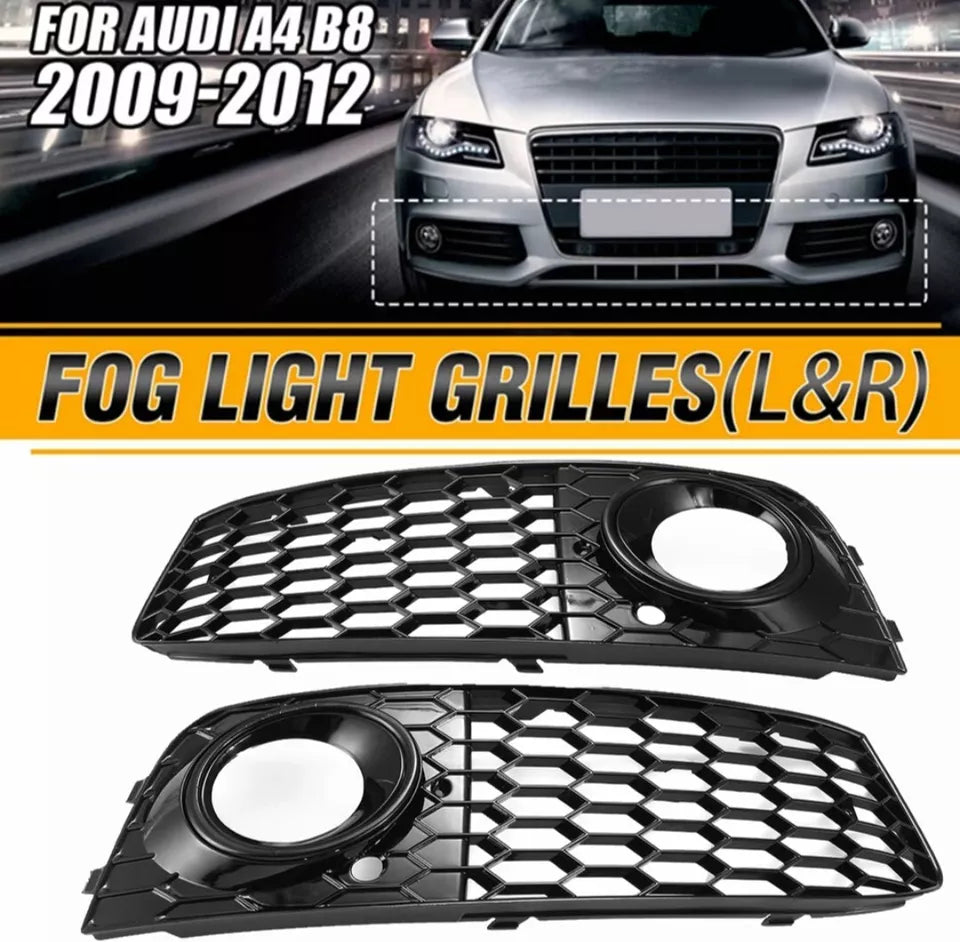 For AUDI A4 B8 2009-12 HONEYCOMB MESH GRILL FOG LIGHT COVERS GLOSS BLACK