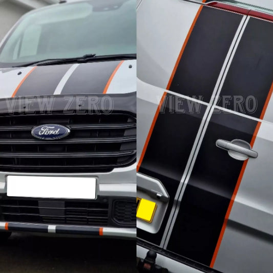 For FORD TRANSIT CUSTOM BONNET & REAR BARN DOOR STRIPES DECALS VINYL STICKERS